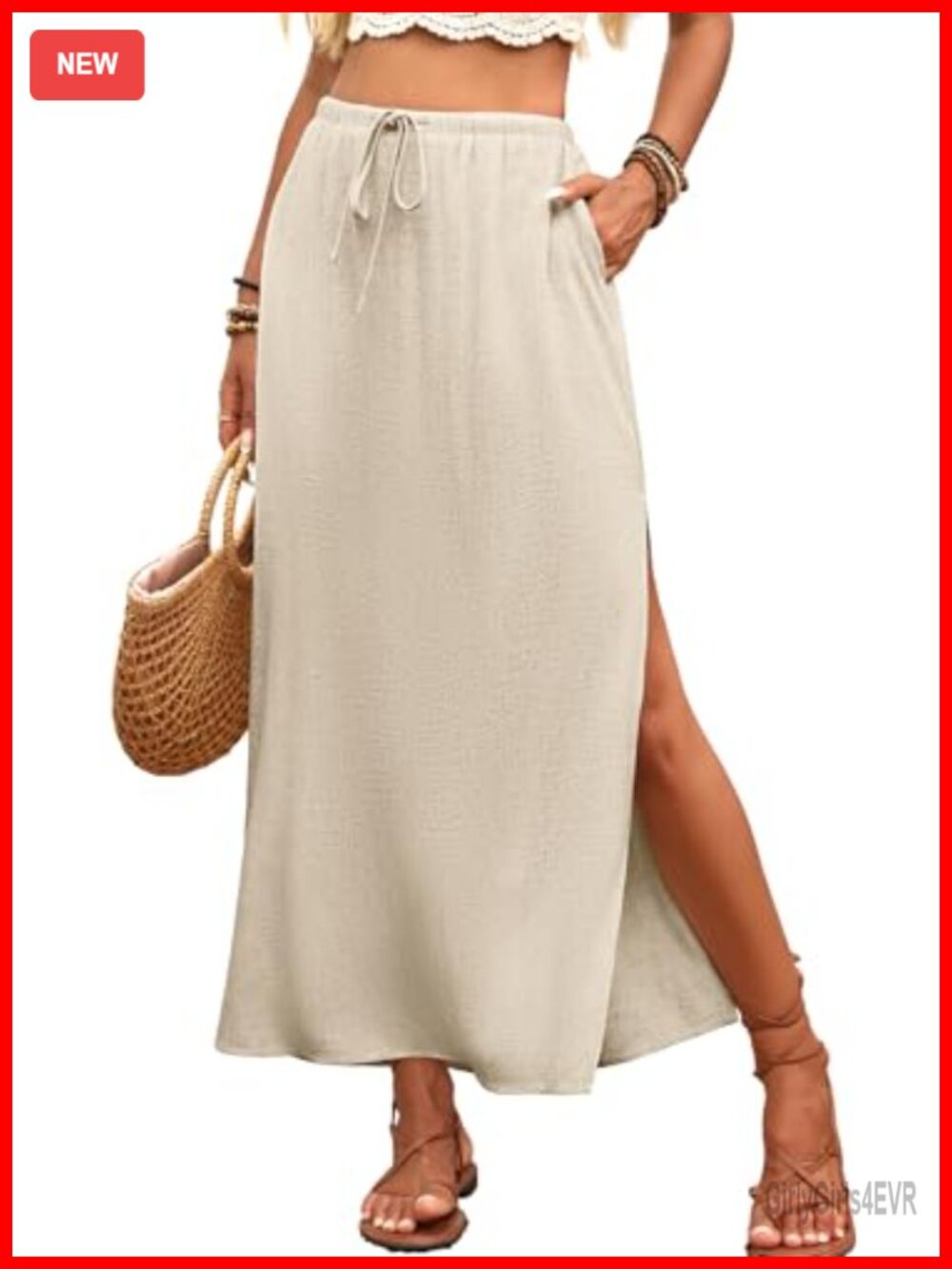 Linen Straight Maxi Skirt with Side Slit Long Flowy Skirt & Pocket